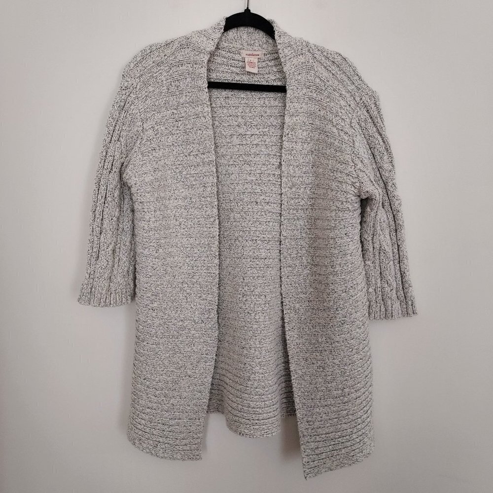 Sundance Chunky Knit Open Front 3/4 Sleeve Gray Cardigan Sweater